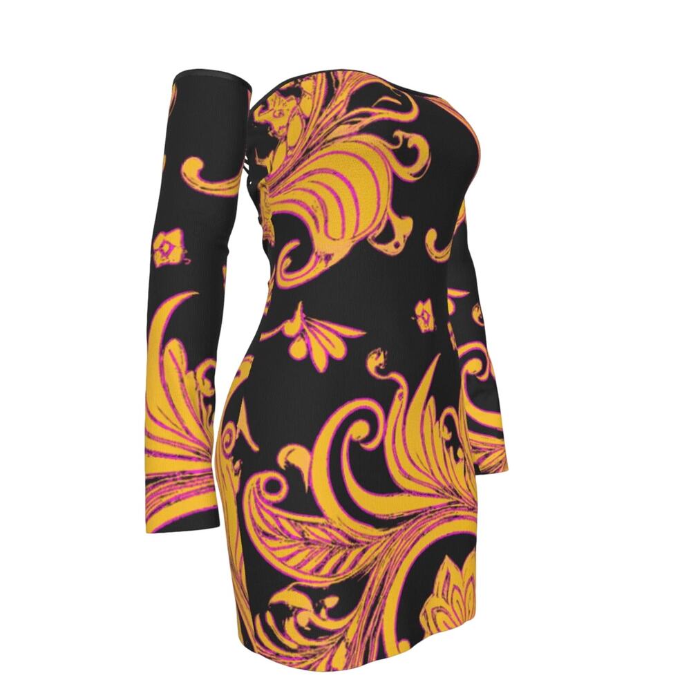 FullbreedCustom Print Women's Off-shoulder Back Lace-up Dress